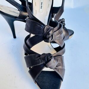 Miu Miu Black Strappy Leather Heels